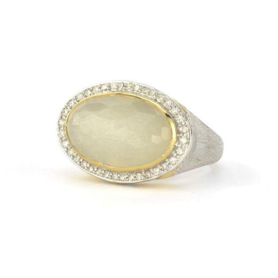 Mixed Metal Pave Halo East West Oval Stone Ring