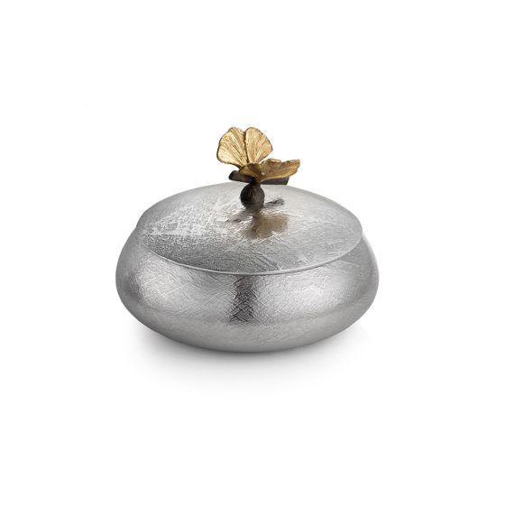 Butterfly Ginkgo Round Trinket Box