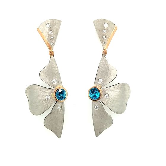 Blue Zircon & Diamond Earrings