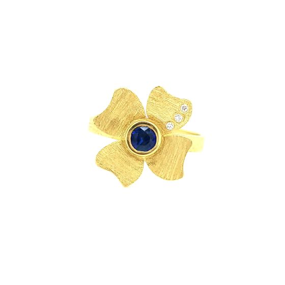 Sapphire and Diamond Flower Ring