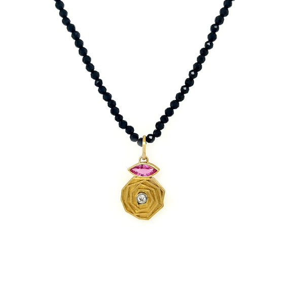 18K Black Spinel Pink Sapphire Necklace