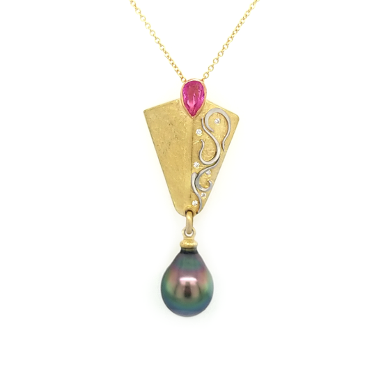 Pink Sapphire & Tahitian Pearl Pendant