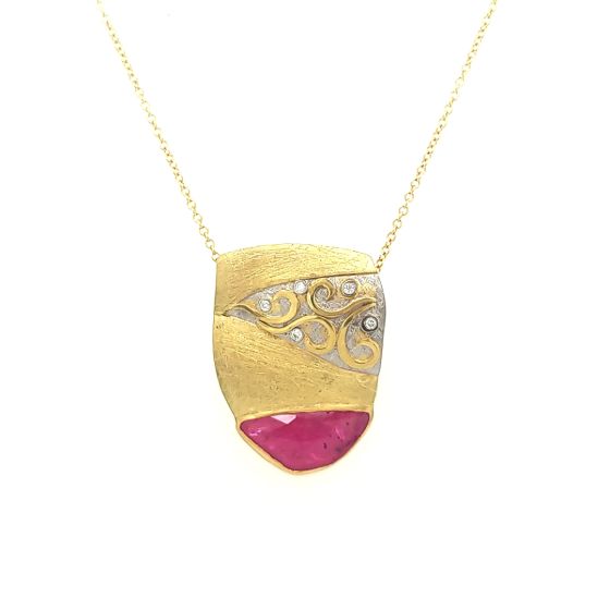 18K & Platinum Pendant with Ruby Slice