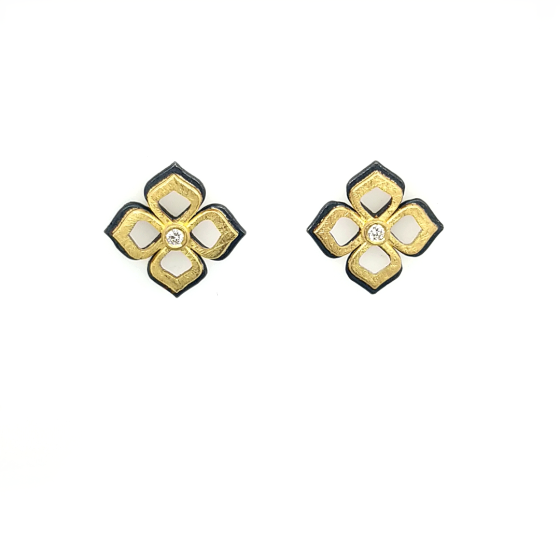 18K & Silver Diamond Flower Studs