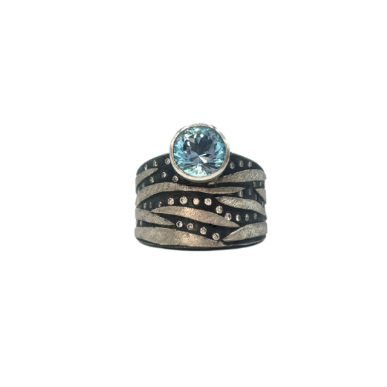 Blue Zircon Stripes Cigar Ring