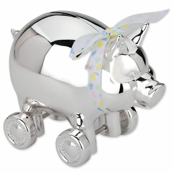 Piggy w/ Wheels Silverplate Bank