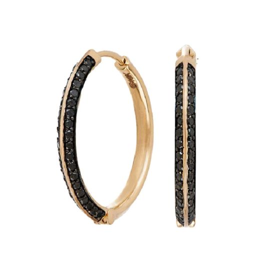 Sareena Black Diamond Yellow Gold Hoops