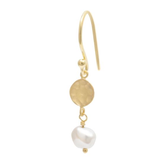 Nugget Pearl Drop Hammered Disc Earrings