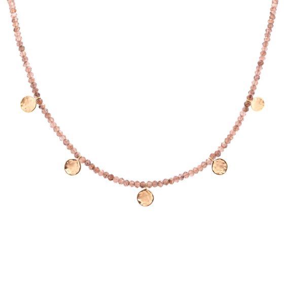 'Wrap' Champagne Garnet Mini Hammered Disc Station Necklace