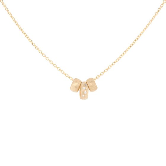 Triple 'Boulder' Bead Scattered Diamond Necklace