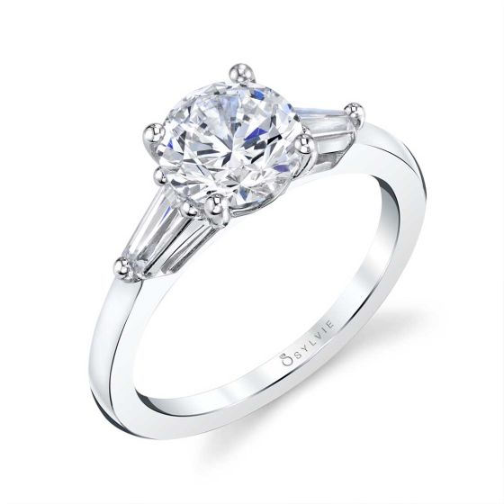 Round Cut Three Stone Engagement Ring With Baguettes - Nicolette