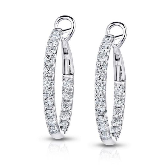 18K Inside-Outside Diamond Hinged Hoop Earrings
