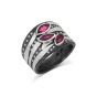 Platinum Silver 3 Marquise Ruby Stripe Ring