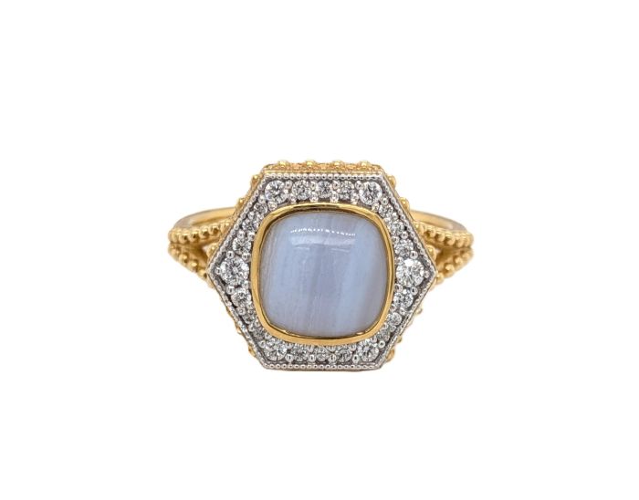 18K Gold Blue Lace Banded Agate Ring