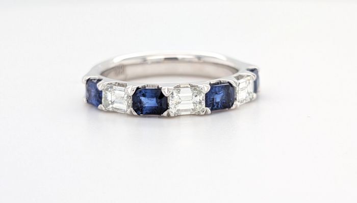 Emerald Cut Sapphire & Diamond Band
