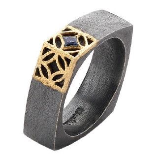 18K & Oxidized Sterling Silver Band