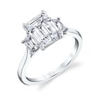 Three Stone Emerald Engagement Ring With Trapezoid Side Stones - Annalise