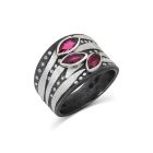 Platinum Silver 3 Marquise Ruby Stripe Ring