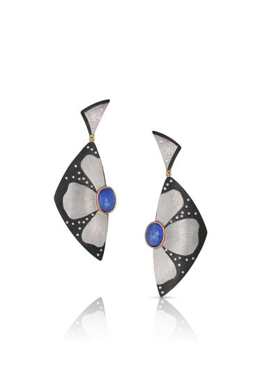 Cabochon Kyanite & Diamond Earrings