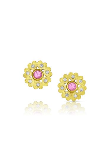 18K Pink Sapphire Heart Stud Earrings
