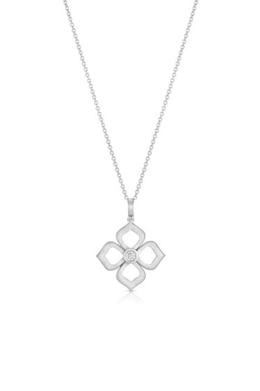 Open Flower Platinum Pendant With Diamond