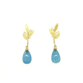 'Laurel Leaf' Aqua Drop Earrings