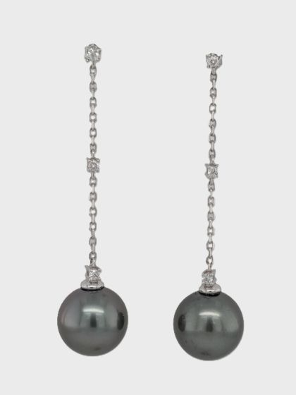 Tahitian Pearl & Diamond Drop Earrings
